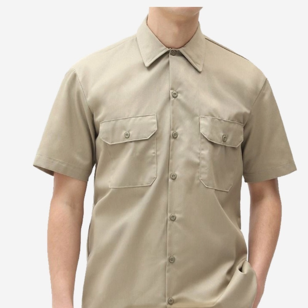 Vintage 1960s Creighton khaki short sleeve military, Dress shirt Sz M 15-15 1/2 - Picture 1 of 4